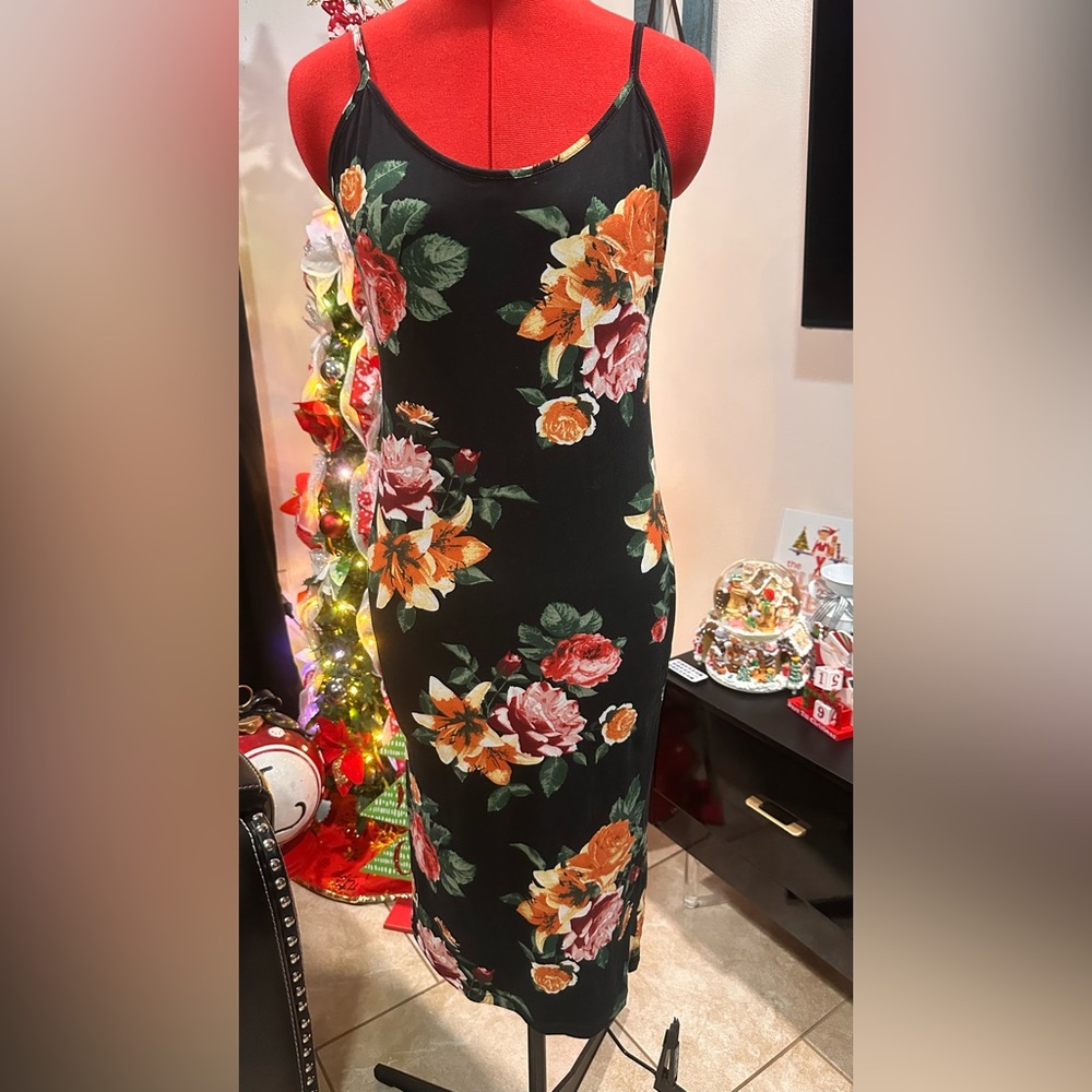 Fashion Nova Black Floral Midi Dress